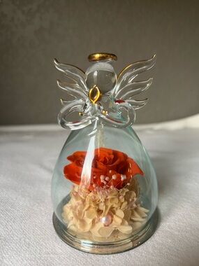Glass Angel Dome with Orange Rose